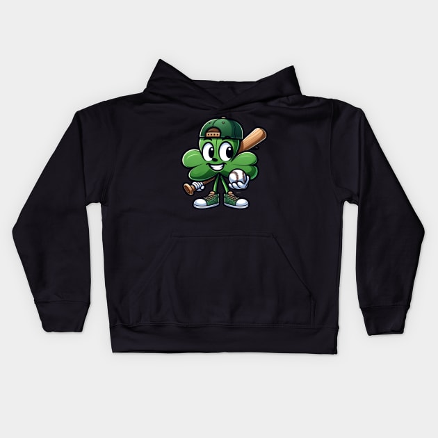 Shamrock Baseball Boys Girls St Patricks Day Lucky Baseball Kids Hoodie by AE Desings Digital